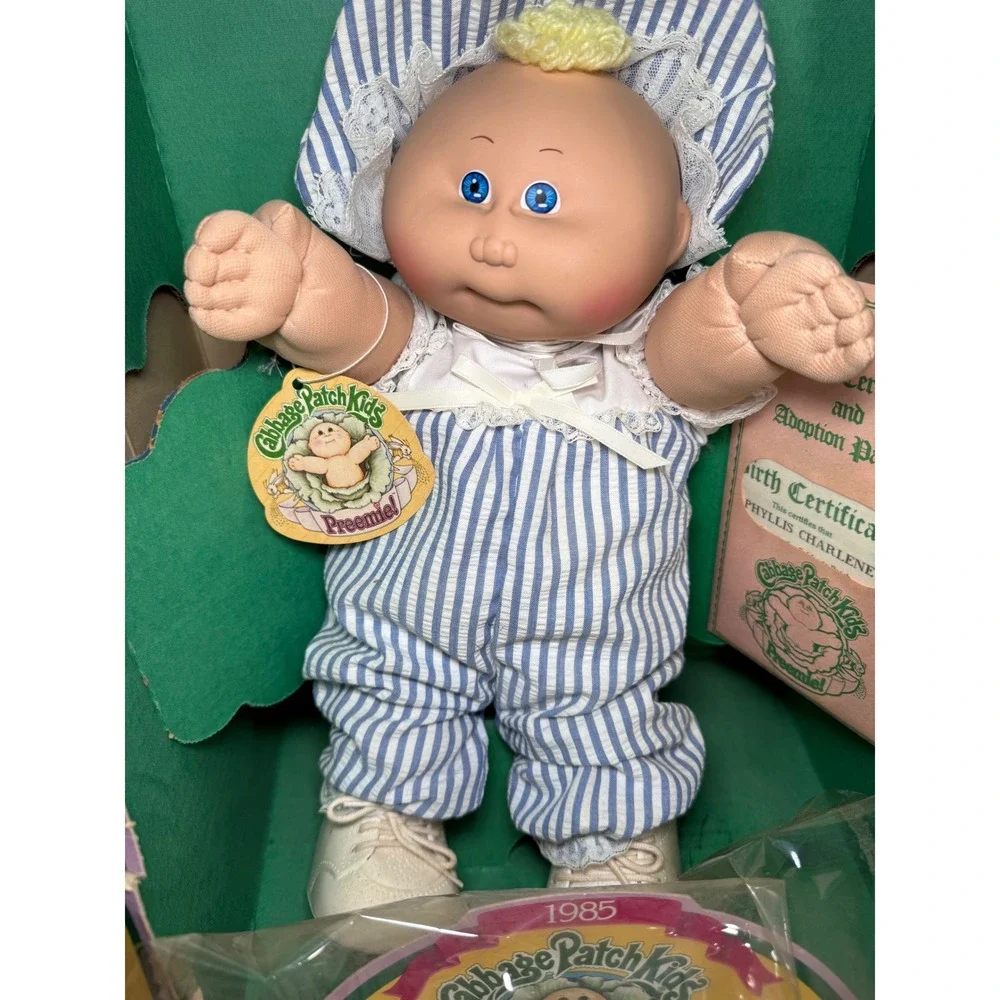 Vintage 1985 Cabbage Patch Kids Preemie March of Dimes Blue Eyes Blonde Doll NEW